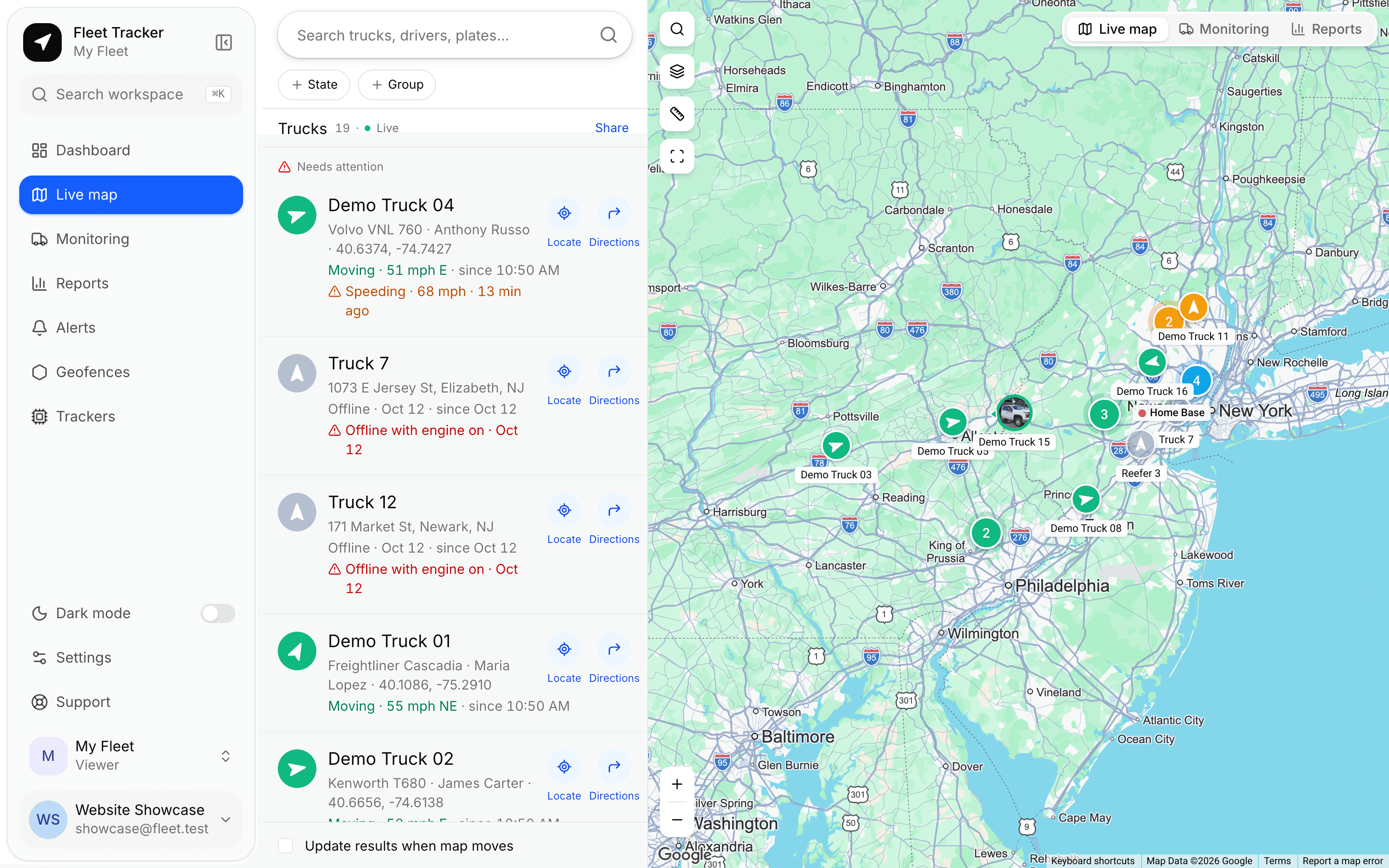 Fleet Tracker web app home page